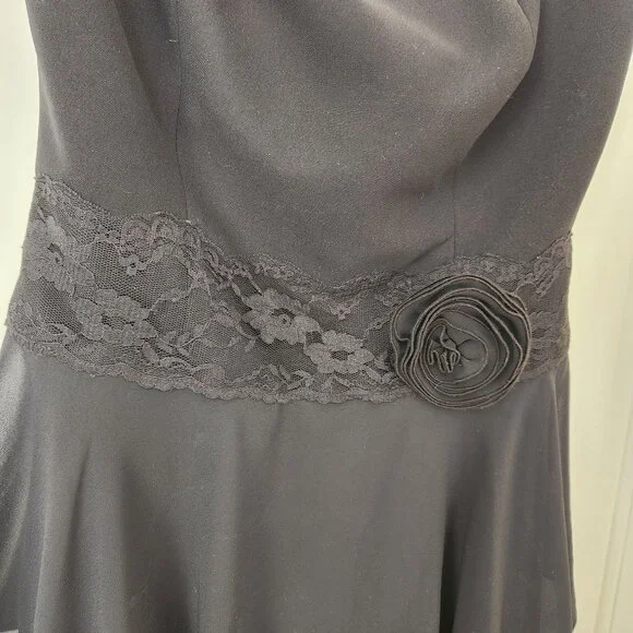 Liz Claiborne black Strapless Chiffon Dress Lace Rose Fairy Whimsigoth Dark Boho - Picture 5 of 15